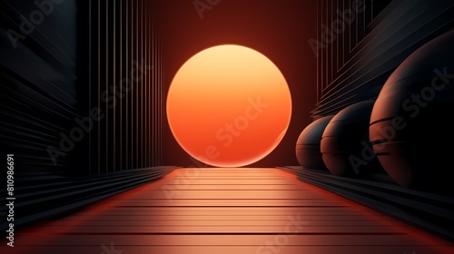 Technology orange abstract sphere internal space poster web page PPT background photo