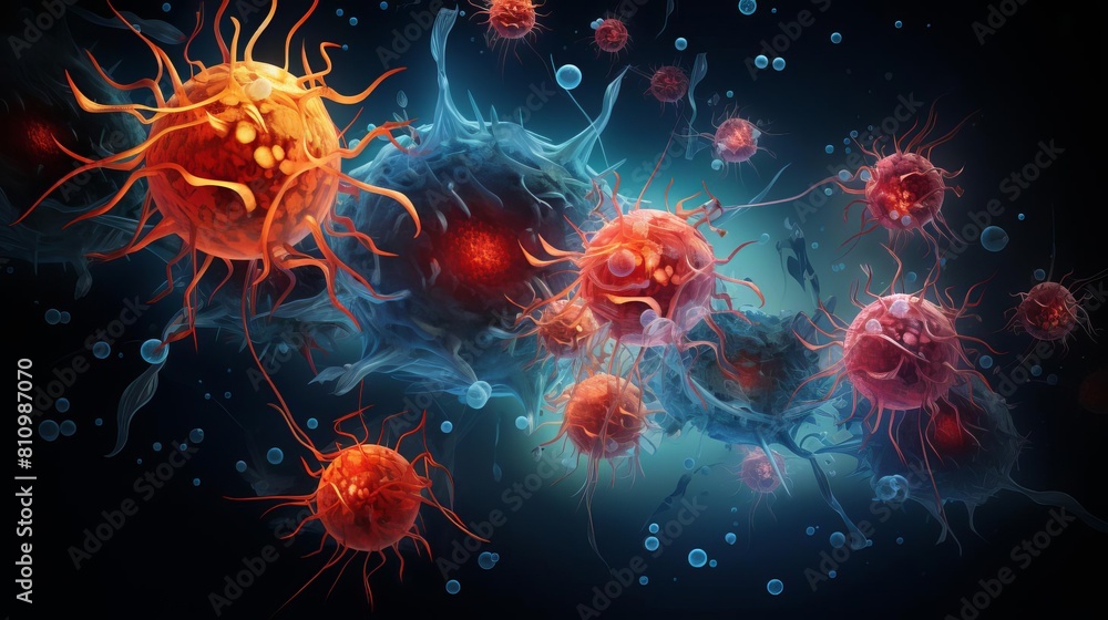 Dynamic illustration of lymphocyte differentiation, highlighting Tcells and Bcells with distinct color coding for immunology courses Dynamic illustration of lymphocyte differentiation, highlighting Tcells and Bcells with distinct color coding for immunology courses