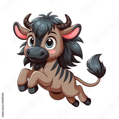 Cute little wildebeest cartoon jumping vector