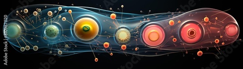 Dynamic animation frame of plant cell division, showing mitosis stages clearly for science educational videos