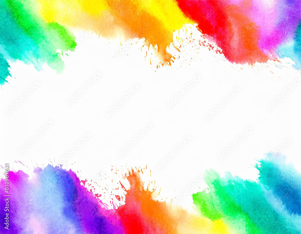 Colorful watercolor rainbow powder explosion frame border background