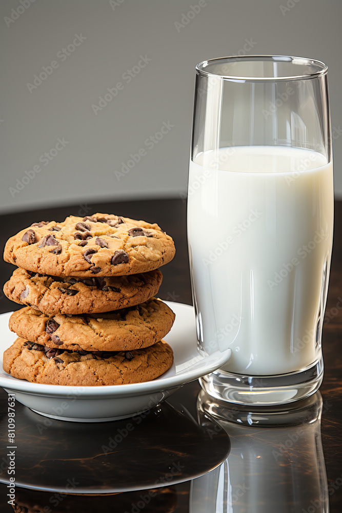 A glass of fresh milk with homemade cookies on a plate nearby. A glass of fresh milk with homemade cookies on a plate nearby.