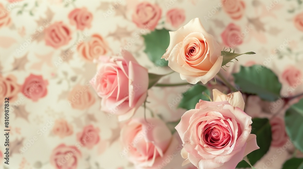 Abstract floral patterns with macro pink roses on a vintage peach and ivory card. Abstract floral patterns with macro pink roses on a vintage peach and ivory card.