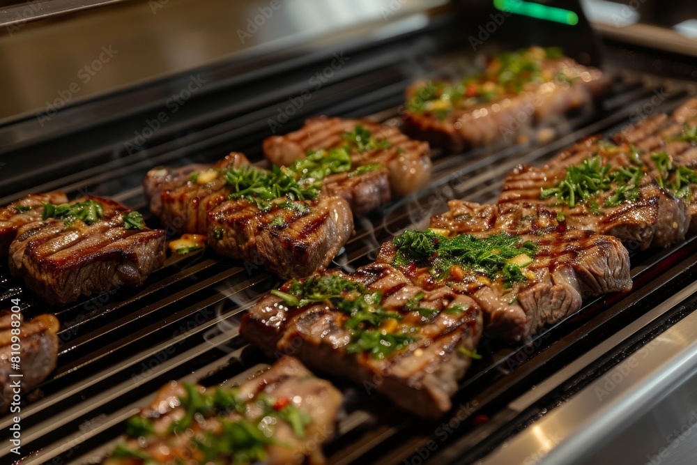 Steaks Cooking on a Grill in a Restaurant