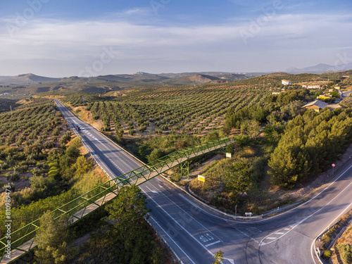 metal bridge over the olive grove, Greenway of Oil Natural Trail, Alcaudete, Jaén province, Andalusia, Spain