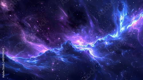 Vast universe blue curve and glowing asteroid illustration poster background