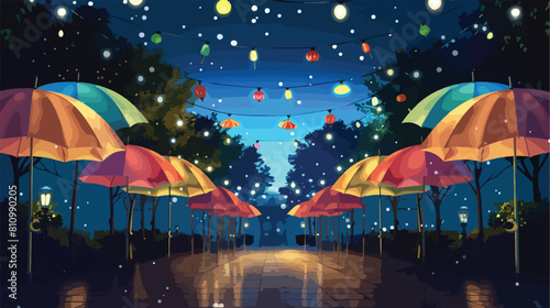 street decoration with umbrellas colorful Vector style
