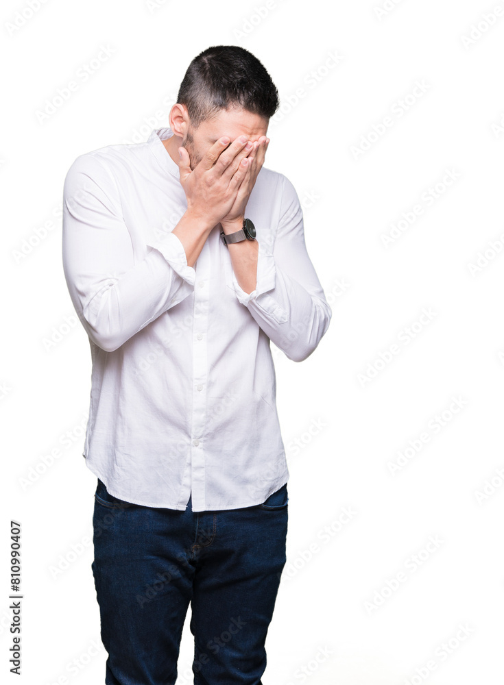 Young business man over isolated background with sad expression covering face with hands while crying. Depression concept. Young business man over isolated background with sad expression covering face with hands while crying. Depression concept.