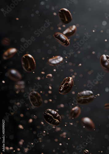 photo of coffee beans in midair
