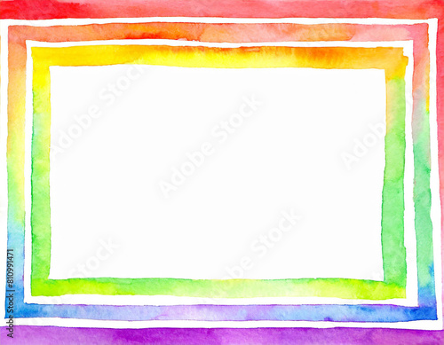 Colorful watercolor rainbow powder explosion frame border background