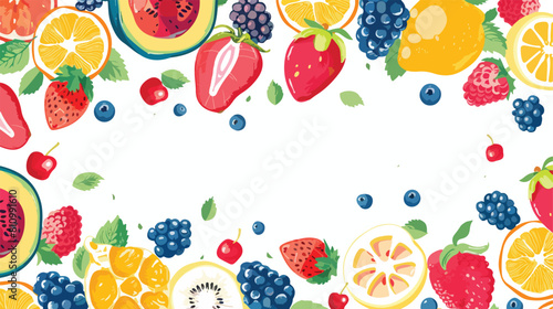 Summer fruits and berries frame. Fruits for healthy lifestyle