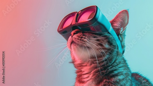 Cat with 3d VR glasses on the isolated background photo