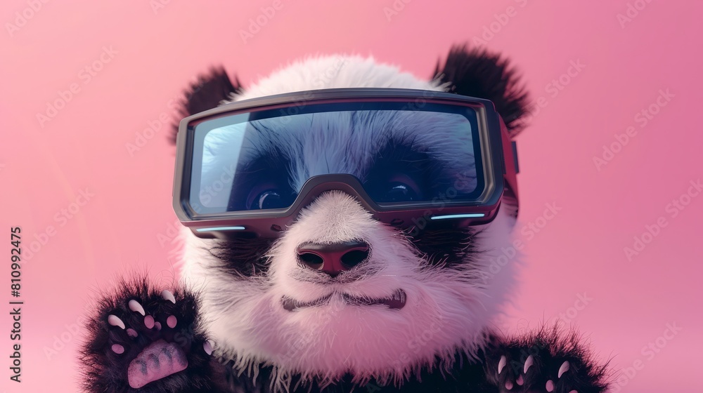 Panda with 3d VR glasses on the isolated background