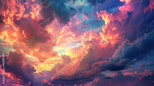 Engaging scenery of a colorful sky Vibrant twilight hues blending in with dramatic sunset clouds