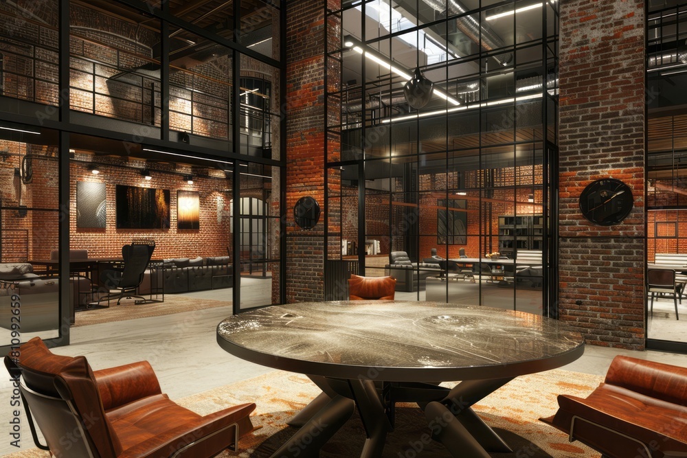 Picture Idea: High End Industrial Office With Glass And Brick Walls Open