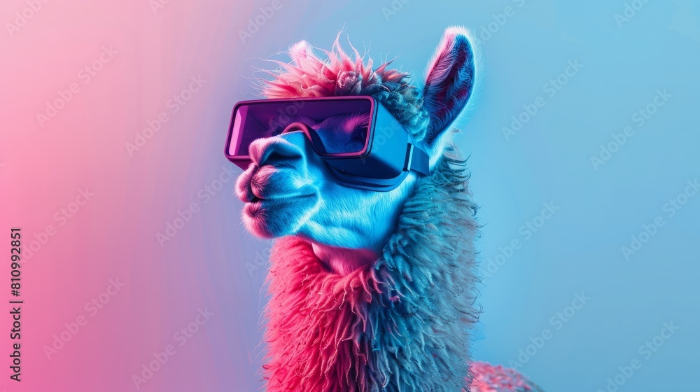 Llama with 3d VR glasses on the isolated background Llama with 3d VR glasses on the isolated background
