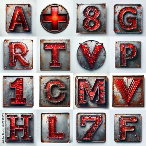Glass and Metal grunge and rusty Lettering Typeface. AI generated illustration