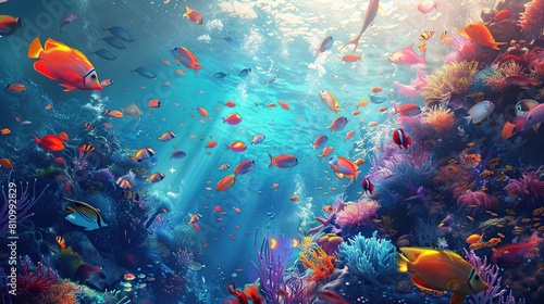 Vibrant Underwater World, Colorful Creatures of the Sea. Generative Ai