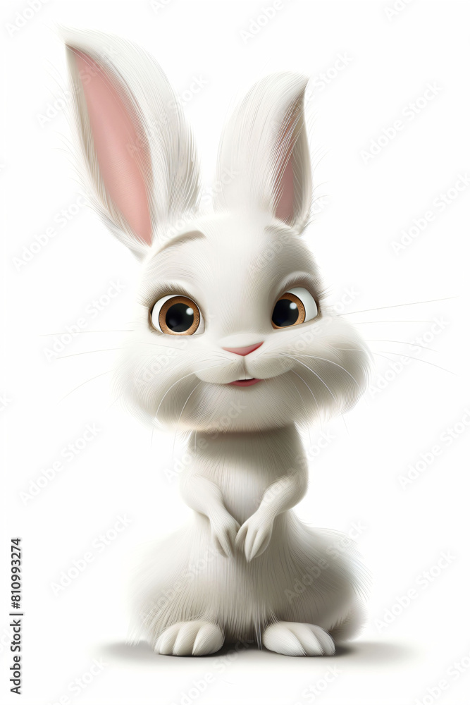 Fototapeta premium petit lapin assis ,sur fond blanc, ia générative