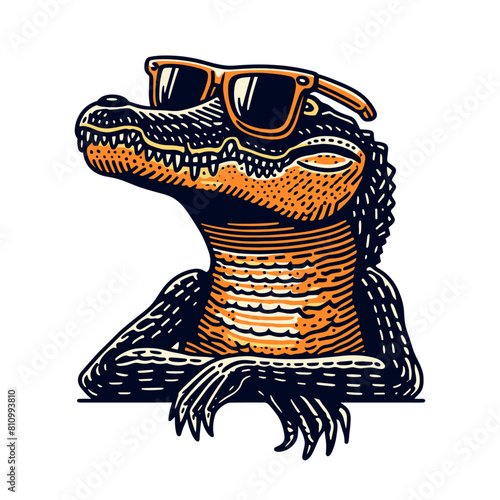 cool alligator wearing sunglasses funny illustration