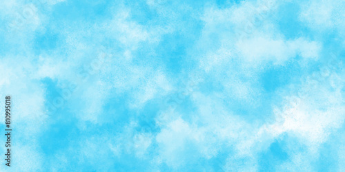  Blue sky watercolor background. Color stained illustration. Sky with clouds. Elegant background design.