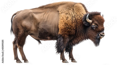 Majestic Bison Isolated on White Background, Side View of American Buffalo, Symbol of the West. Perfect for Educational Material. AI photo