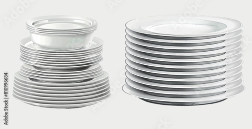 Dishes stacked in the dishwasher, stacked in the kitchen. Illustration of clean tableware stacks.