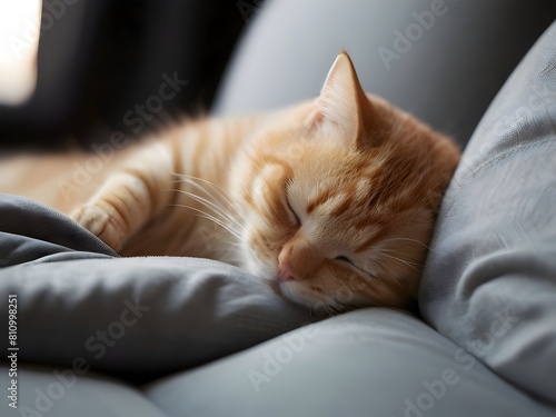 Sleeping Tabby Ginger Cat Animal Realistic Photo Illustration Art photo