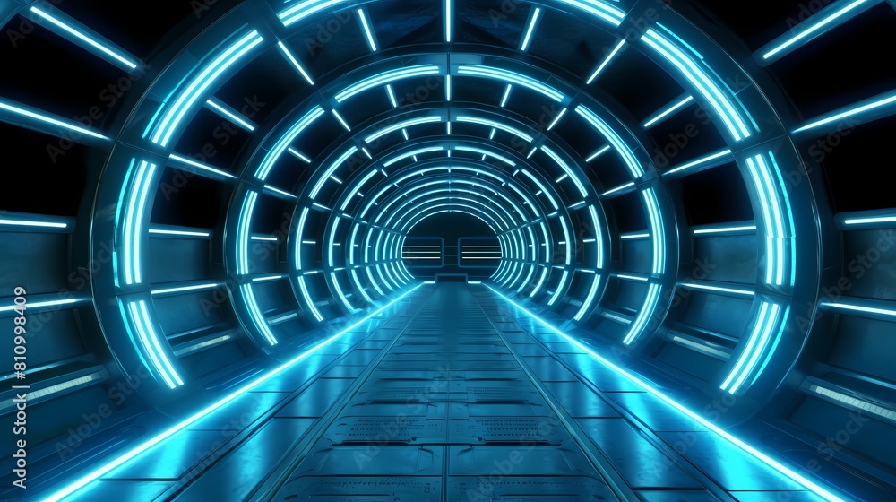 Obraz premium Technology blue black grid future space tunnel poster background