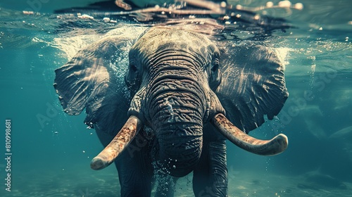 Portrait of Swimming Elephant Underwater. Generative Ai