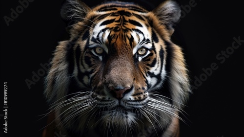 Tiger face on black background. Generative Ai