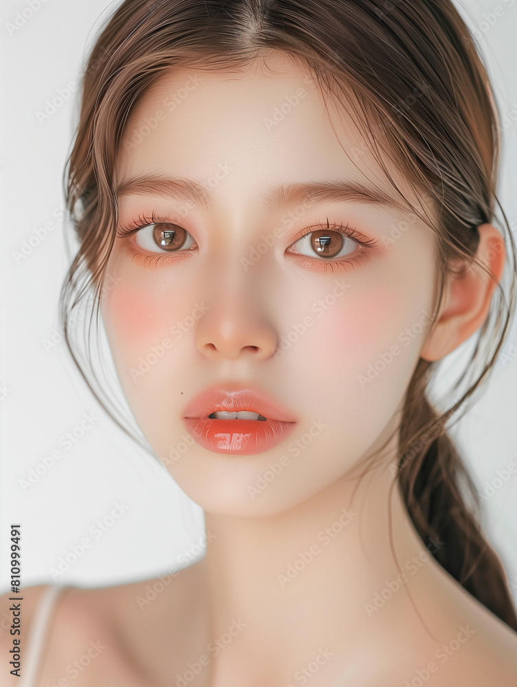 Fototapeta premium Portrait of a Beautiful Young Woman with Natural Makeup