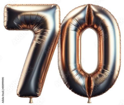 A 70 years old 3D foil balloon clipart, Transparent Background, Decoration Element for decorage Birthday's card.