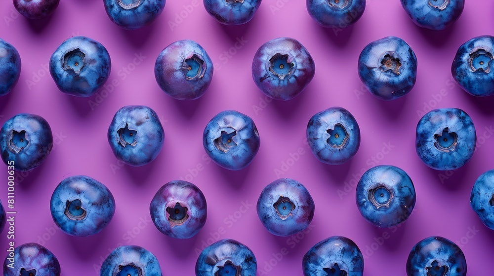 Colorful fruit pattern of blueberries on purple background. Colorful fruit pattern of blueberries on purple background.