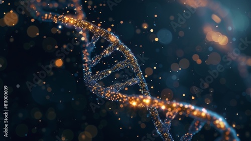 Glowing hologram of 3D human DNA structure over dark background