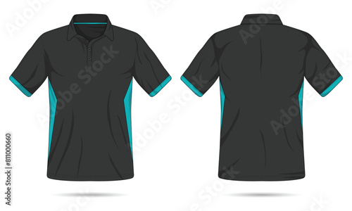 Modern black polo shirt template front and back view