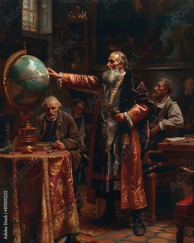 Heliocentrism vs Geocentrism  Renaissance Art A Renaissancestyle illustration of Galileo defending his heliocentric model against the Church, with figures in period clothing and dramatic lighting