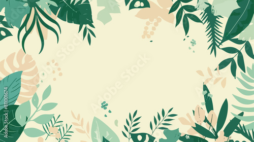 Vector green frame border. Hello Spring flat leaves 