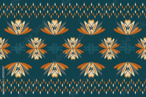 Ikat floral paisley embroidery seamless pattern on background. Ikat ethnic oriental pattern traditional. Aztec style abstract vector illustration. design for ikat fashion texture,fabric,clothing,wrap photo