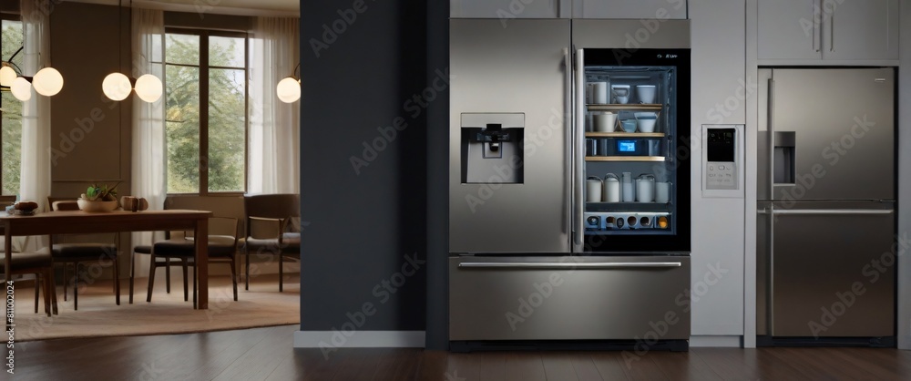 Showcase the power of the Internet of Things with a visually stunning image of a smart home filled with various connected devices and appliances AI, such as smart refrigerators, coffee makers Showcase the power of the Internet of Things with a visually stunning image of a smart home filled with various connected devices and appliances AI, such as smart refrigerators, coffee makers