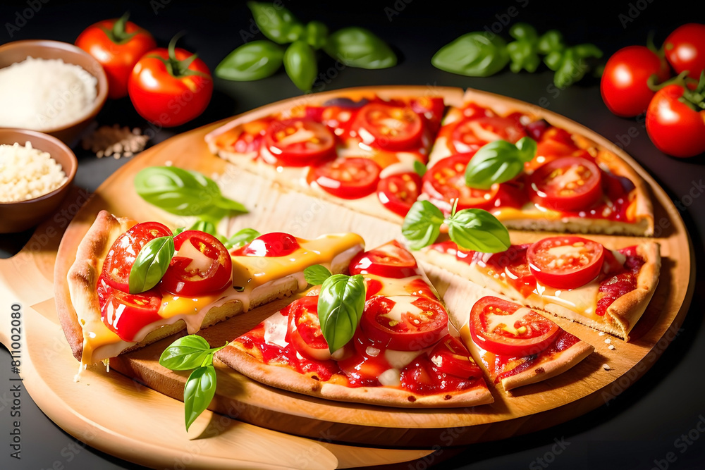 pizza with cheese and tomatoes