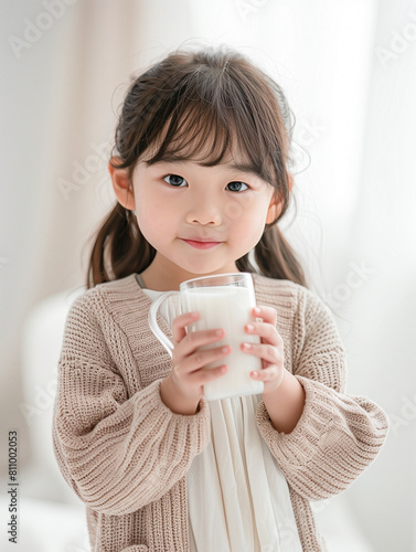 우유마시는 여자어린이 모델