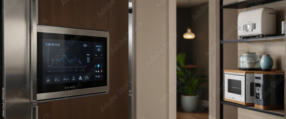 Showcase the power of the Internet of Things with a visually stunning image of a smart home filled with various connected devices and appliances AI, such as smart refrigerators, coffee makers Showcase the power of the Internet of Things with a visually stunning image of a smart home filled with various connected devices and appliances AI, such as smart refrigerators, coffee makers