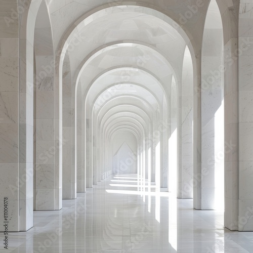 Cathedral with minimalist white marble interior arches creating a path of light