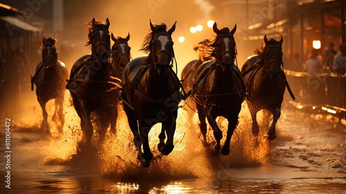 Herd of Horses Running Through Street in Wild West Town