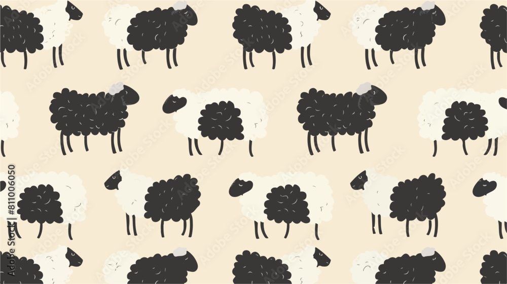 white sheep and black sheep pattern seamless background