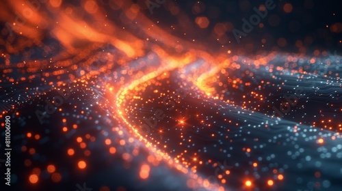 futuristic image of circuit lines and particles on a dark background, representing technology for data and communication