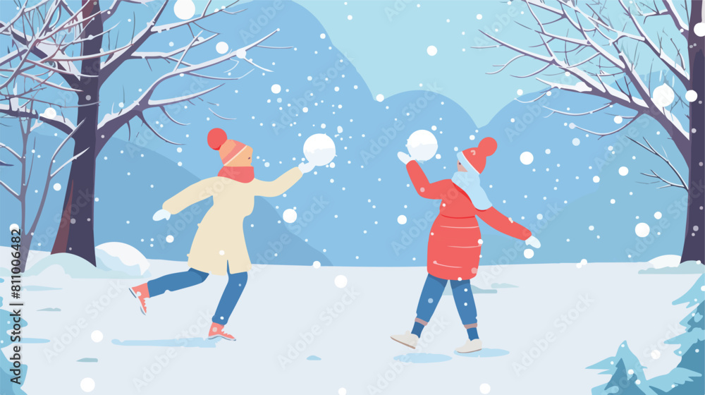 Winter Happy friends playing snowballs outdoors vector