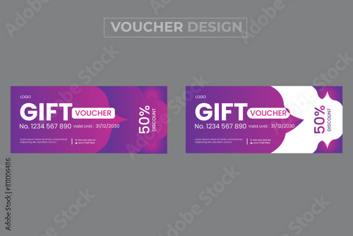Gift voucher card 50% cashback template design with coupon code promotion text vector illustration