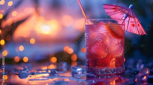 summer mocktail ideas, elevate your mocktail party with a chic glass, decorative umbrella, and straw for a stylish and refreshing drink experience